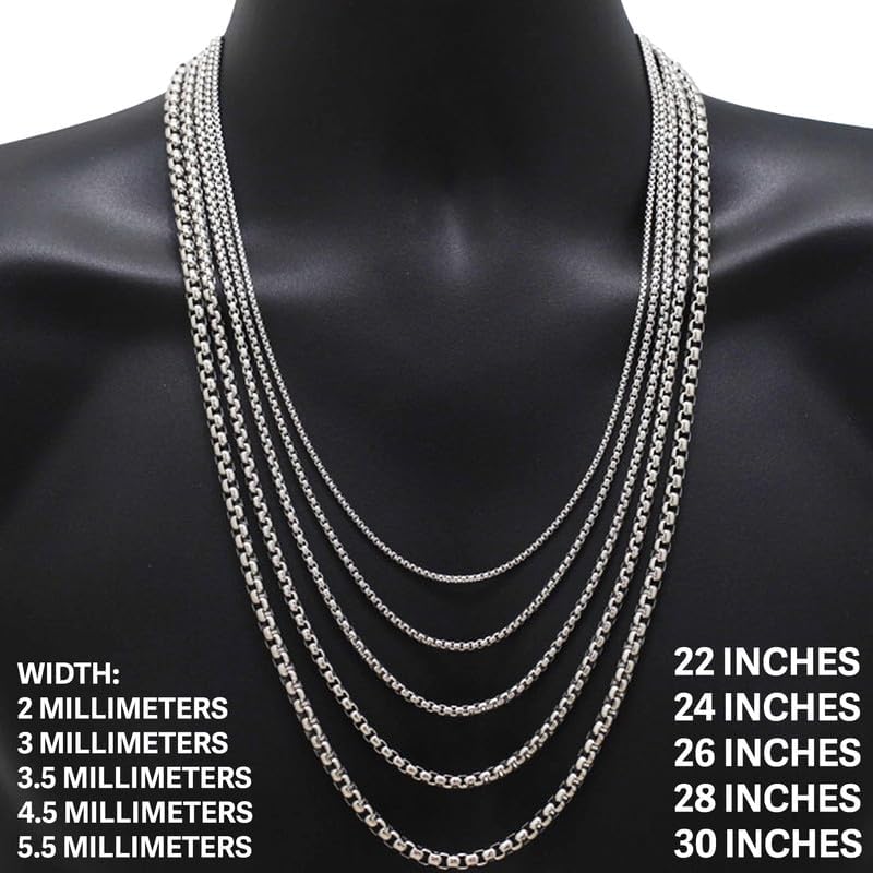 316L Stainless Steel 18K White/Rose Gold Finish 2-5.5MM Box Chain Necklace Bracelet For Men & Women 6″-40″