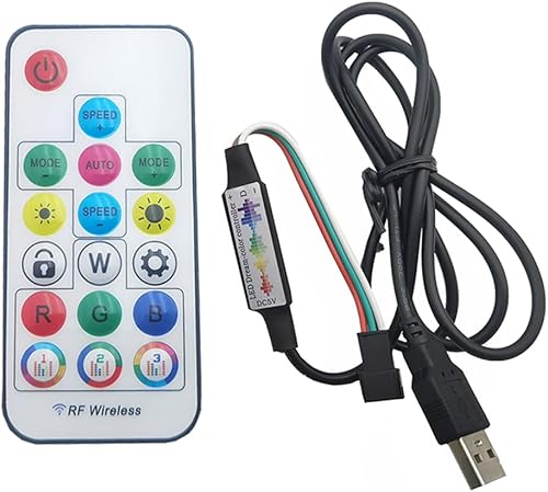 WS2812B WS2811 5050 RGB llevó la luz de la tira del controlador de música mini 17Keys RF control remoto inalámbrico 370Modos Cambio USB 5V para