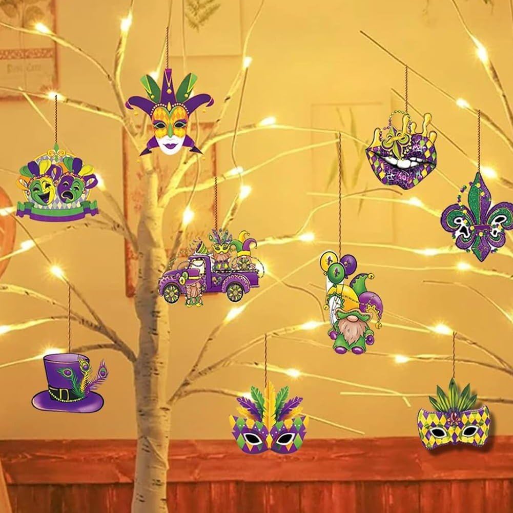 36 Pièces Suspendus Mardi Gras, Etiquettes Artisanales sur Le Thème du Carnaval, Ornement Suspendu pour Décoration de Fête du Mardi Gras