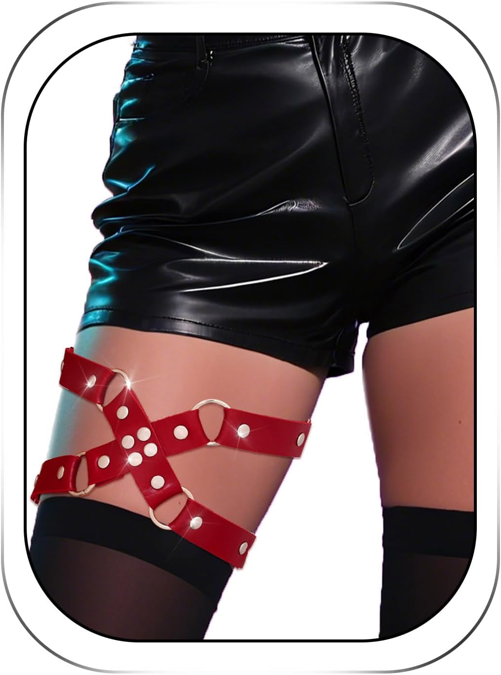 Woeoe Cross Leather Leg Harness Black Studded Garter Belt Halloween Cosplay Rave Thigh Body Accessories for Women