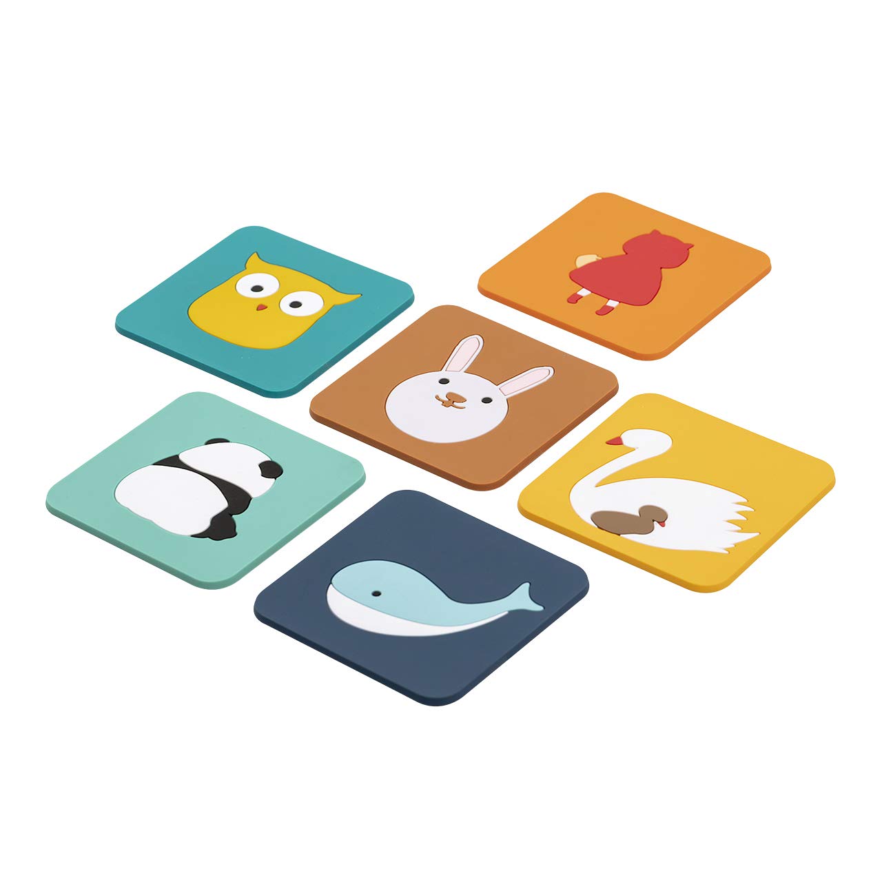 Coasters for Drinks,6pcs funny cute Coasters,Animal Style Silicone Drink Coaster for Kitchen & DiningTabletop Protection,Suitable for Kinds of Cups, Wooden Table, Coffee table,Housewarming gift.