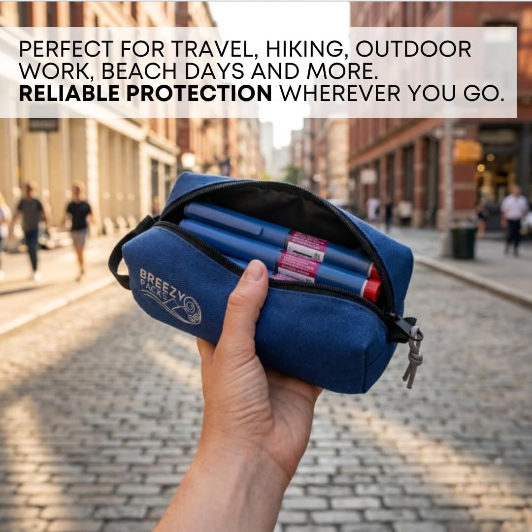 Breezy Extra | BreezyPacks | Insulinstift-Kühltasche für Reisen | EpiPen-Tragetasche, medizinische Kühltasche für Reisen | Lädt sich selbst auf – kein Benetzen, Einfrieren oder Strom erforderlich |
