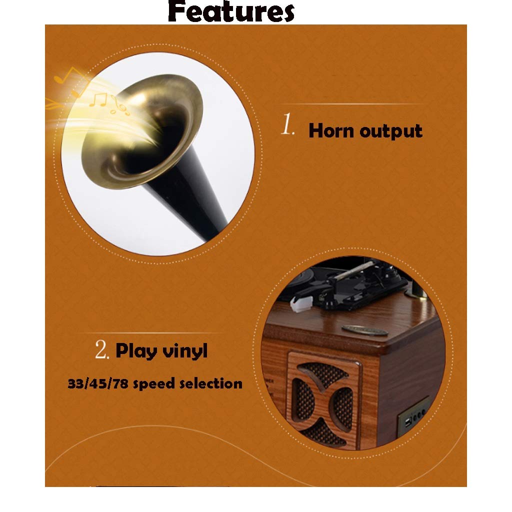 Giradischi fonografico con Altoparlanti Stereo, Giradischi Bluetooth, Supporta Uscita RAC, Riproduzione USB e Riproduzione Vinile Adatto per Decorazioni retrò in Soggiorno