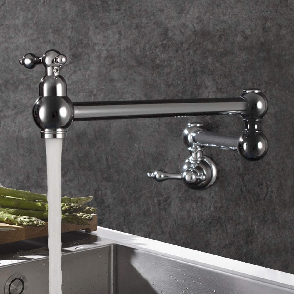 Grifos de Cocina Grifo (Agua) Grifo ； Grifo ； Grifo Grifo de Cocina Monomando Plegable Universal de Pared Grifo de Fregadero Cromado de un Solo Orificio y Doble manija Agua (Extensor)