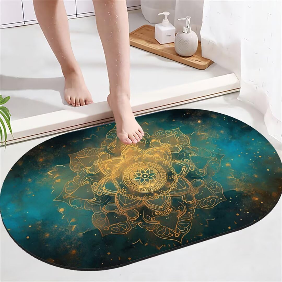 Tappeto Mandala Tappeto Bagno Super Assorbente Antiscivolo, Tappetino Bagno Pietra in Microfibra Lavabile Asciugatura Rapida Tappeto Ingresso, Tappeto Bagno Grande Cucina Tappetino Doccia 70x120cm
