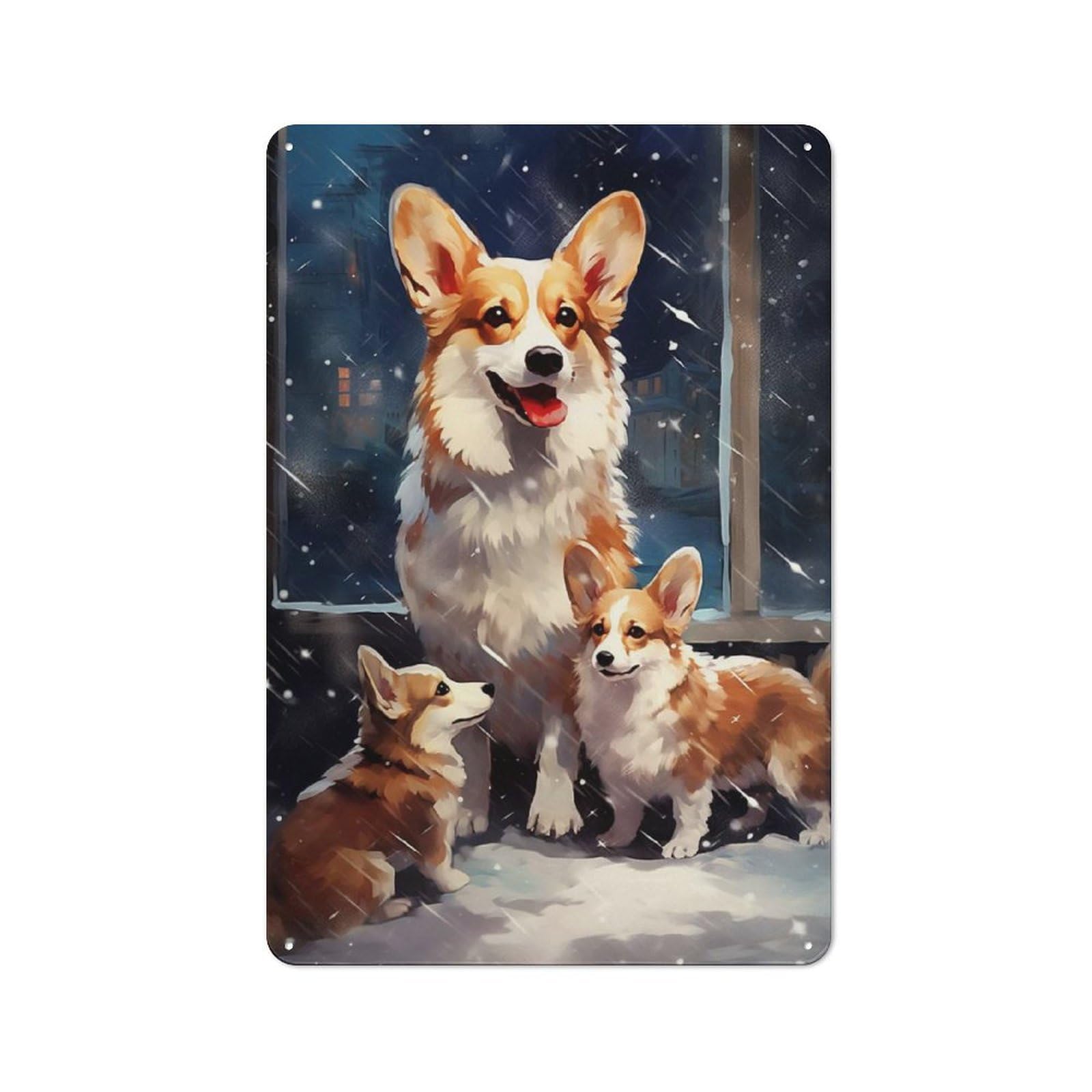 Junmoney Corgi Xmas Family Vintage Cafe Metal Sign 30X20cm Featuring Bistro Wall Plaque For Tea Room, Shop Wall Or Breakfast Area