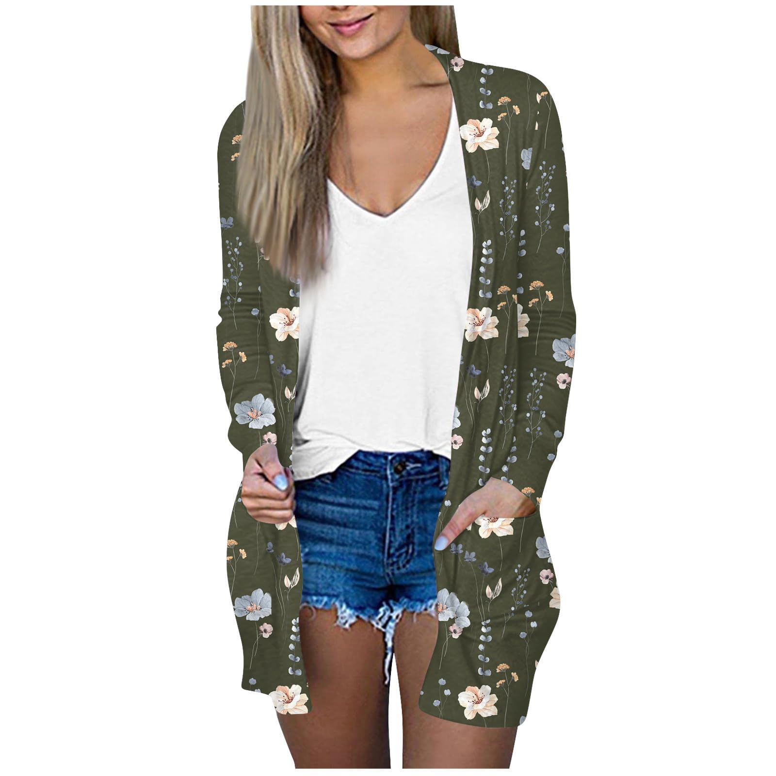 KenvinaLightweight Cardigans for Women Printed Long Sleeve Sweater Coat Casual Loose Outwear Tops Fall Open Front Jacket