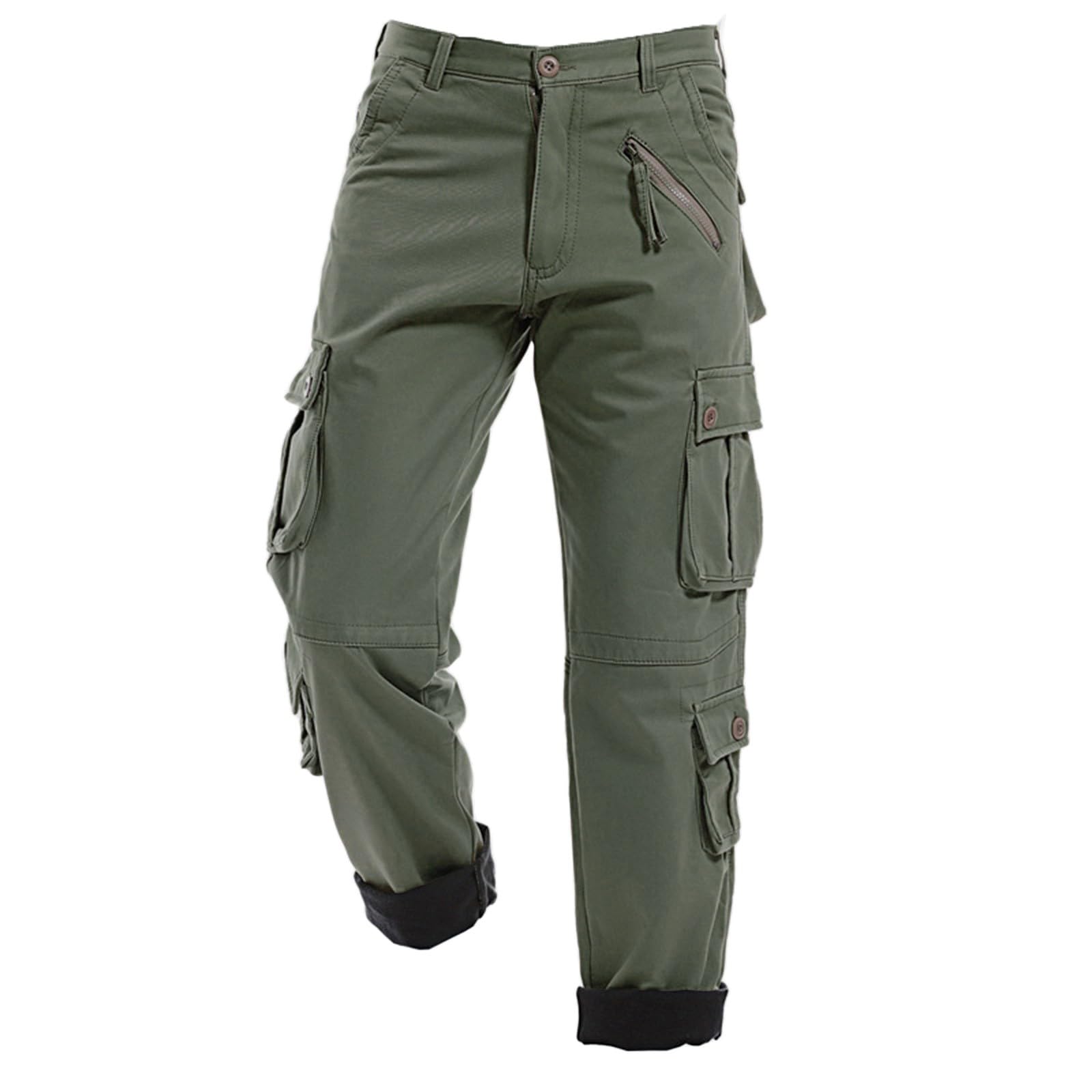Generisch Pantaloni cargo da uomo, invernali, caldi, in pile, muti-tasche, per escursioni, arrampicata, pantaloni spessi, termici, casual, per uomini, outdoor, vestibilità normale, comodi