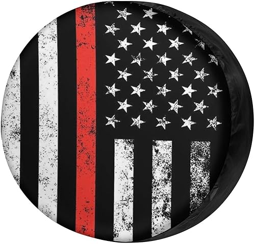 Foruidea Cubierta de rueda de repuesto para neumáticos de rueda de repuesto de bombero patriótico de Estados Unidos, apto para Jeep, remolque, RV,