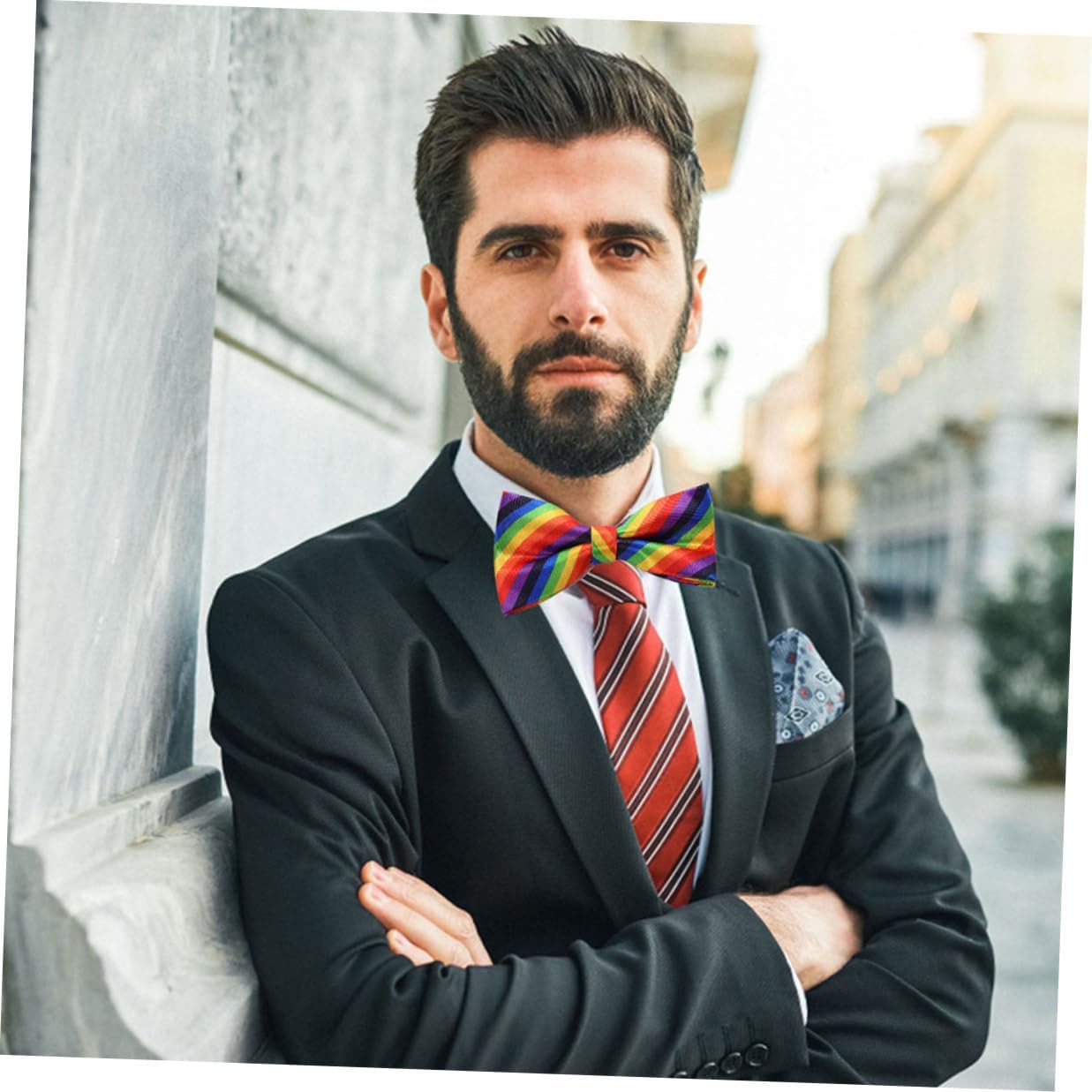 MAGICLULU 2pcs Rainbow Striped Bow Ties for Men and Women, Fabric Butterfly Bow Tie Set, Party and Stage Show Accessories, Groom and Wedding Event Decoration