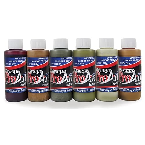 Face Painting Makeup - ProAiir Water Resistant Makeup - Set of 6 Ghoulish Zombie Colors - 2.1 oz (60ml)