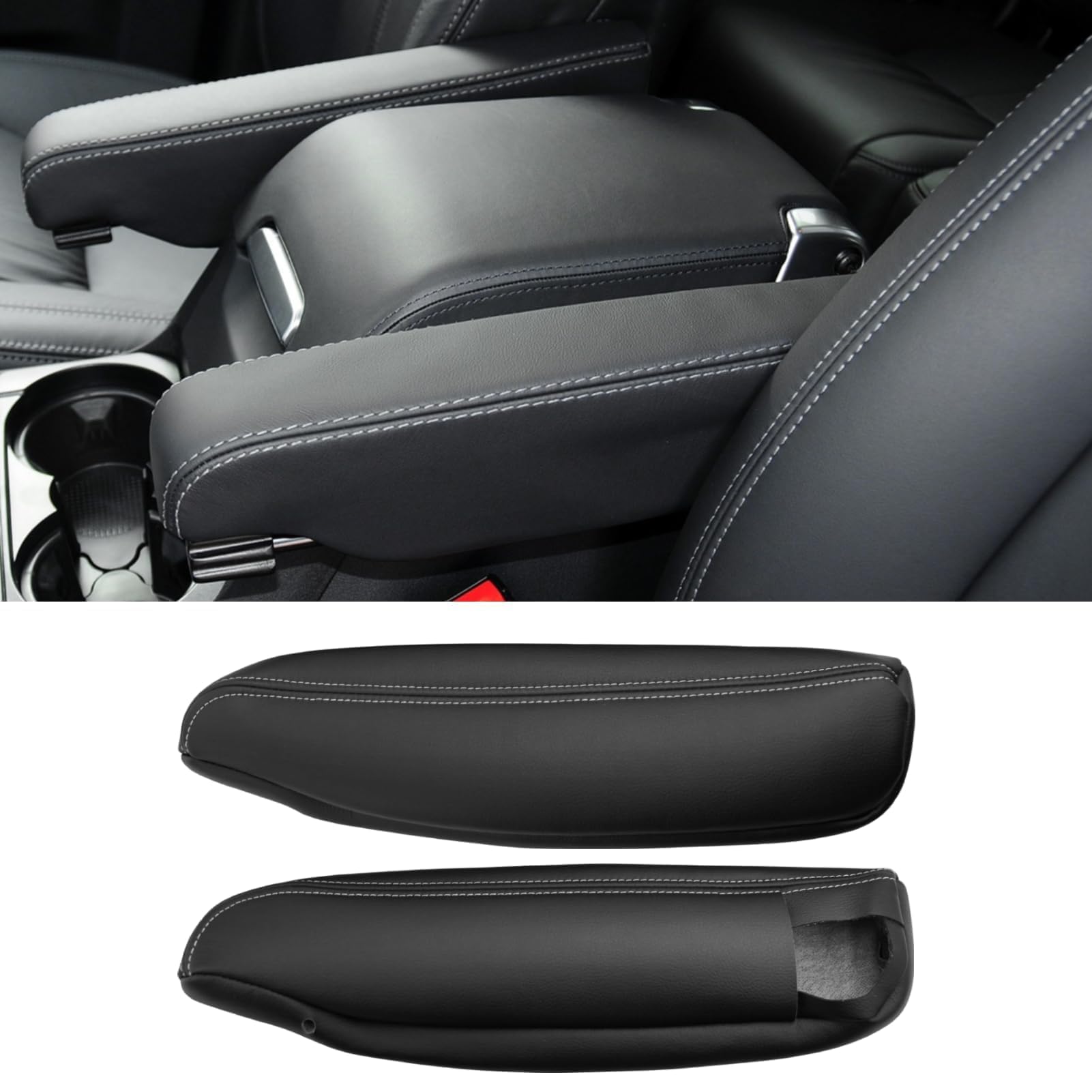 TTCR-II Compatible with 2004-2016 Land Rover Discovery LR3 LR4 Seat Armrest Handle Leather Cover, 2 PCs for 2005-2013 Range Rover Sport W/Foam Seat Armrest Covers (Black with Gay-Sewing)