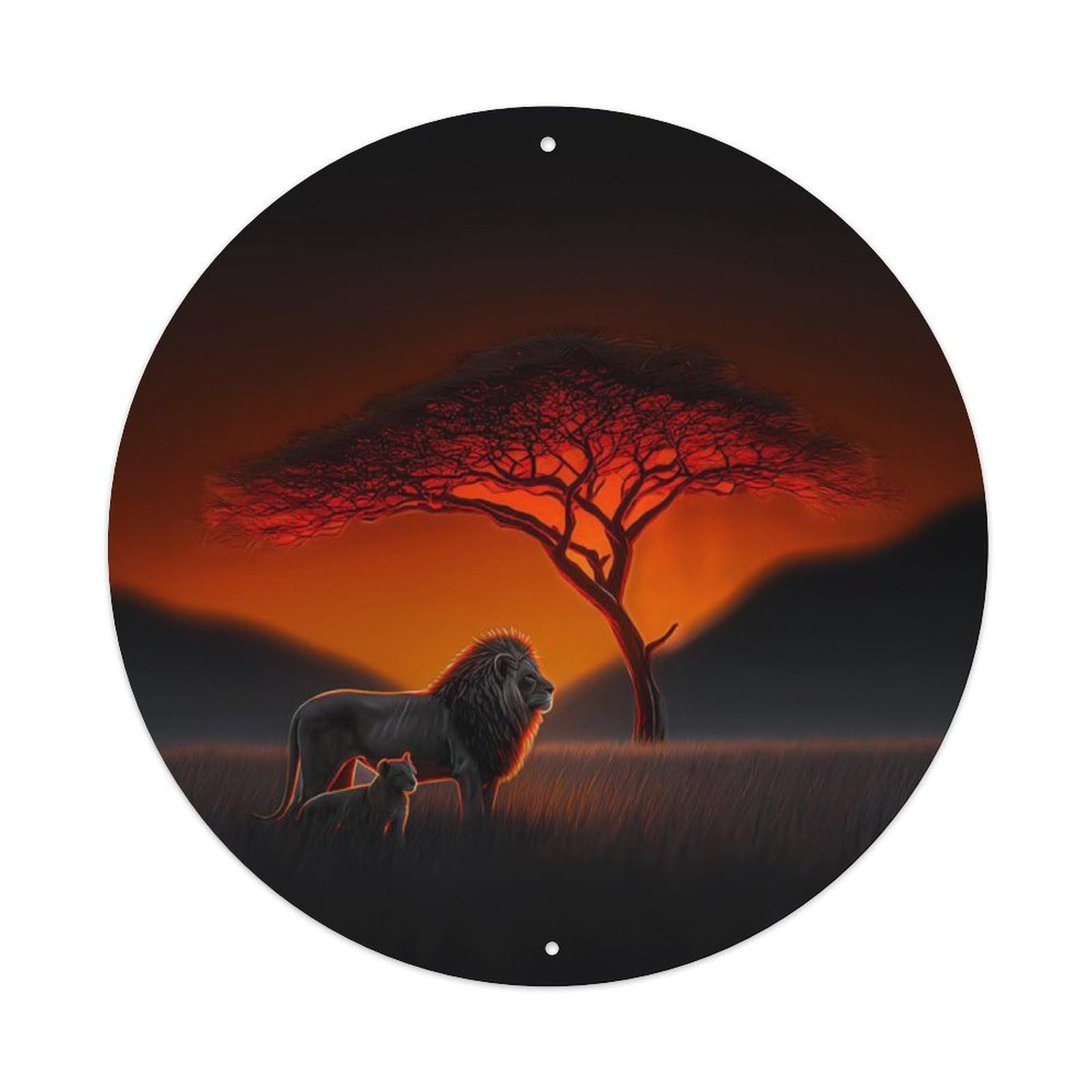 Animal Poster African Lion African Savanna Sunset Vintage Metal Tin Sign Plaque Wall Decor for Cafe, Club Bar, Office, Garden Metal Poster 8x8Inch