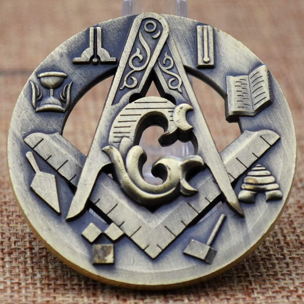 Joygulls Masonic Challenge Coin: Square & Compass with G, Gold Plated, Includes Protective Plastic Capsule, Masonic Gift for Officers & Collectors