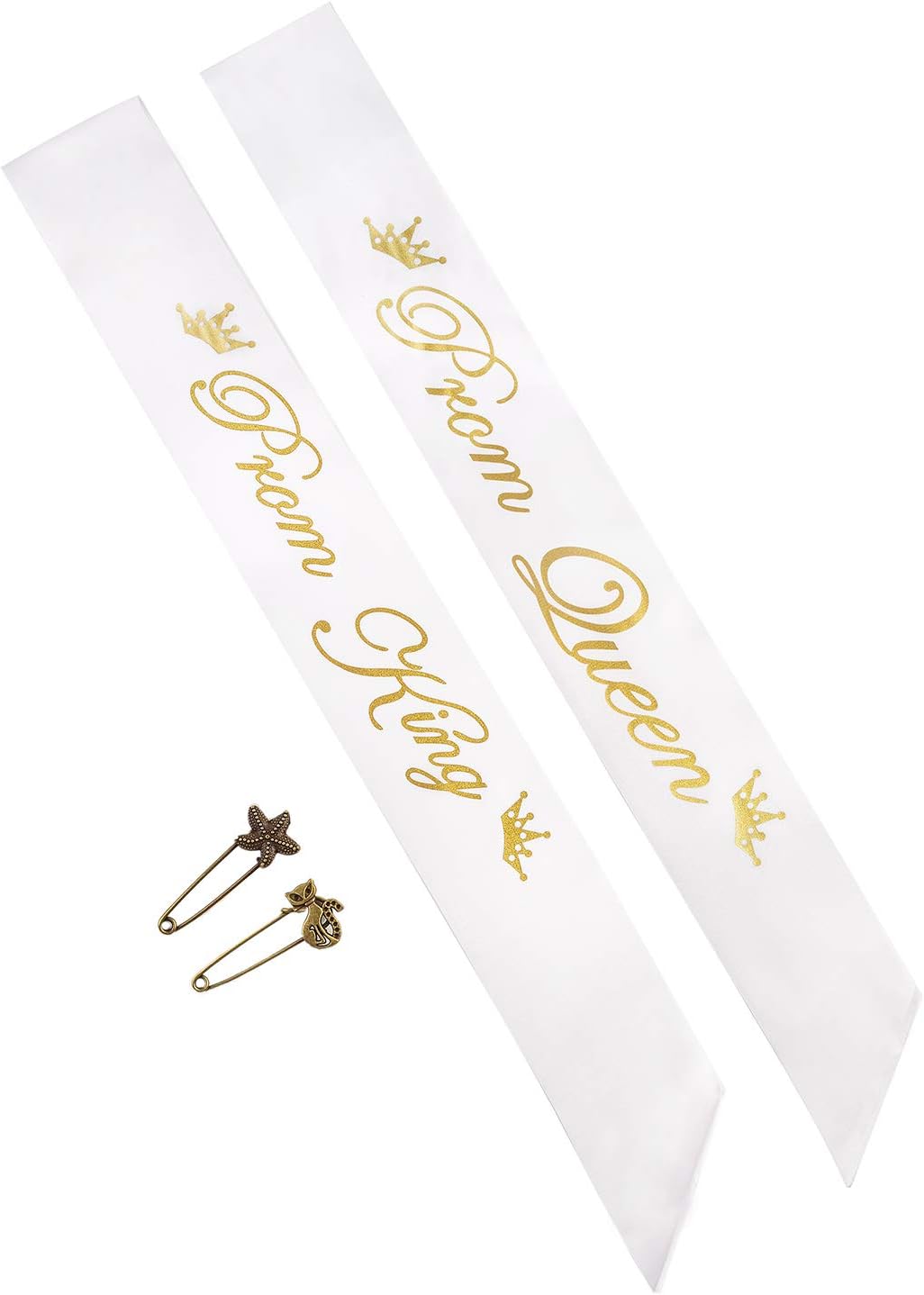 Yolito 2 Pack Prom King and Prom Queen Satin Sash,School Party Accessory,White with Gold Letter