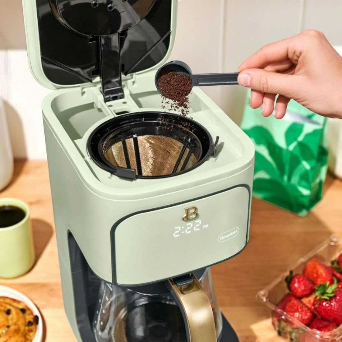 B - 12-Cup Programmable Coffee Maker with Touch Controls, Auto Brew Timer, Reusable Filter, Large Glass Carafe, Countertop Coffee Machine (Sage Green)