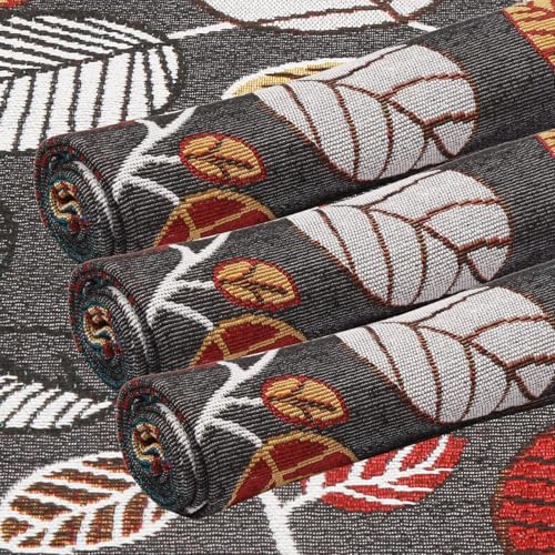 Image of Black Leaves Eco-Friendly Cotton Dining Table mats - Reusable, Machine Washable, Everyday Use Black Rectangular Placemats, Set of 4 (33x47 cm)