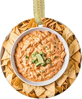 Food-Themed Christmas Ornament Buffalo Chicken Dip & Chips Xmas Gift, Funny Cute Holiday Tree Decoration for Foodies Lovers Accessory (Flat Design - NOT 3D)