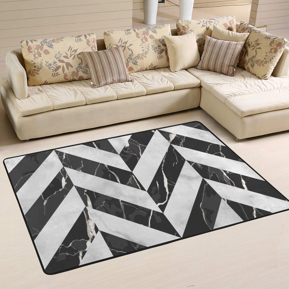 Tapis facile à nettoyer à rayures jaunes et bleues 80x58 inch