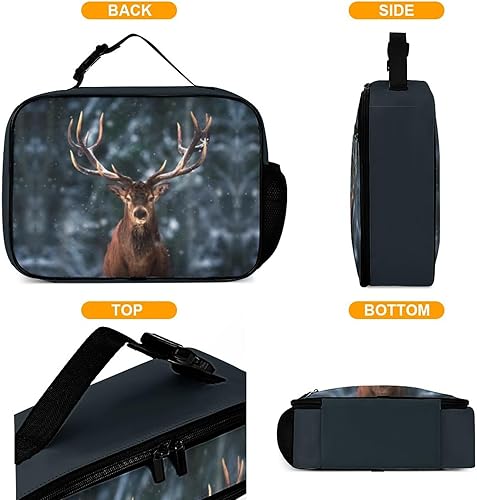Miniatura 4 de Lonchera reutilizable con diseño de ciervos, bolsa de almuerzo aislada, lonchera para comida y alimentos, bolsa de mano para mujeres, niños, niñas,