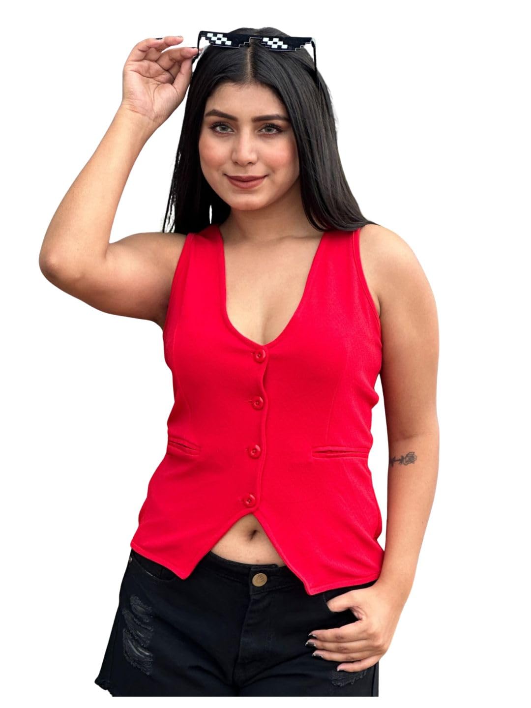 Women's Solid Red Polyester WaistCoat Waistcoat - For Women - Soft & Breathable Fabric & Comfortable Outfits for Office, Casual, Festive & Party (11447)-image-43