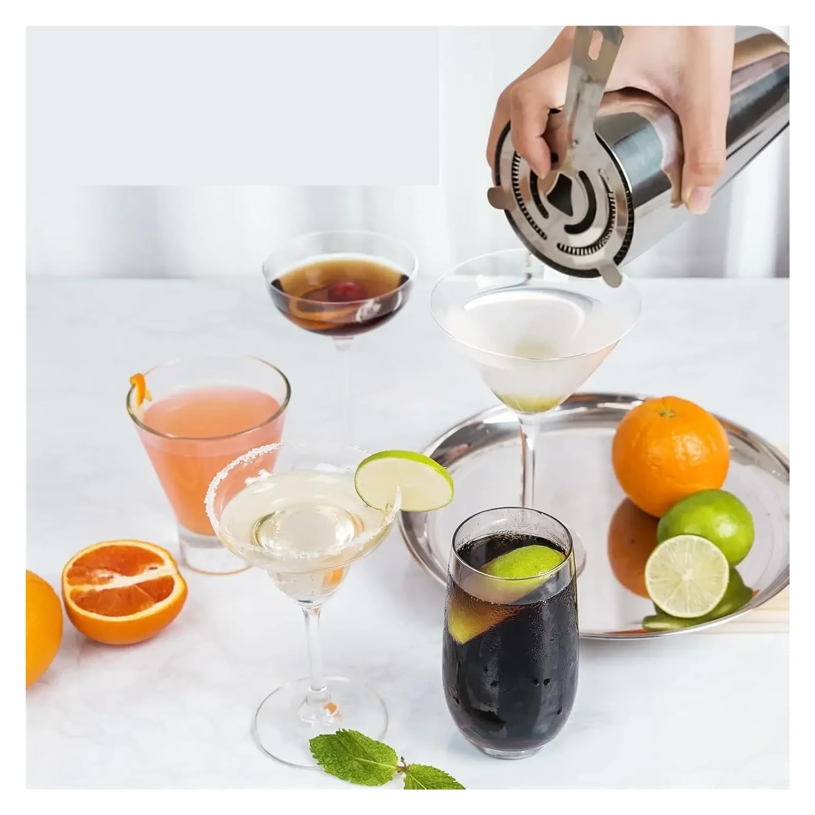 Juego de coctelera 4/5 Uds., barra mezcladora, copa vino for barman acero inoxidable(600x450-5pcs)