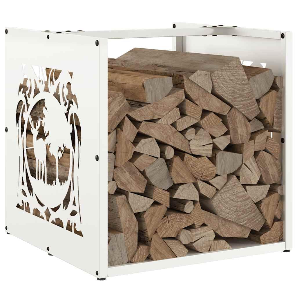 Mangloder Brennholzregal Weiß aus kaltgewalztem Stahl 40 x 40 x 40 cm, 30 kg, Feuerholz Regal für Aufbewahrung, Trocknen, Kamin, Ofen, Feuerstelle, Wohnzimmer