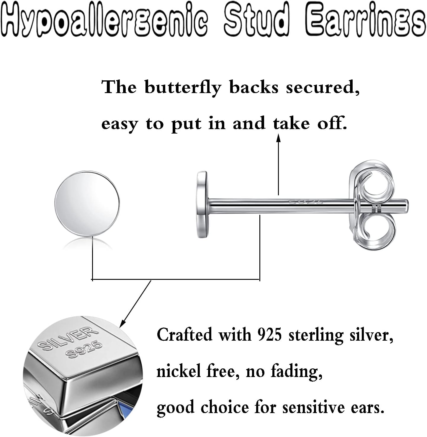 925 Sterling Silver Dot Stud Earrings | Small Simple Round Disc Stud Earrings | Tiny Flat Circle Hypoallergenic Cartilage Tragus Piercing Earrings Gifts for Women Men 2mm 3mm 4mm 5mm - Image 2