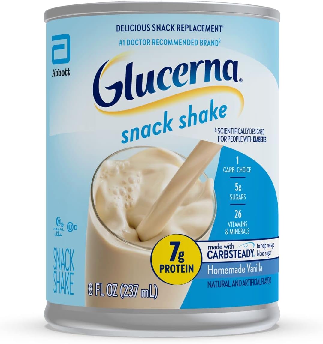 Glucerna Nutritional Snack Shake, Diabetic Drink to Support Blood Sugar Management, 7g Protein, 140 Calories, Homemade Vanilla, 8-fl-oz Can, 16 Count