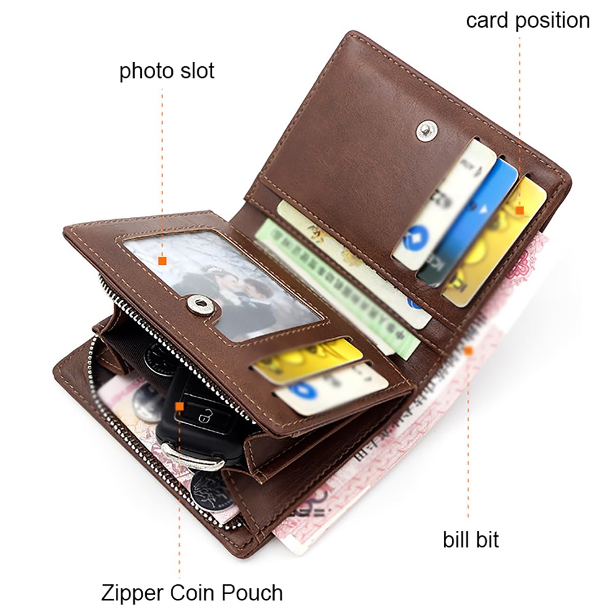 Men Mini Wallets, Men Simple Short Wallet Zipper Vertical Thin