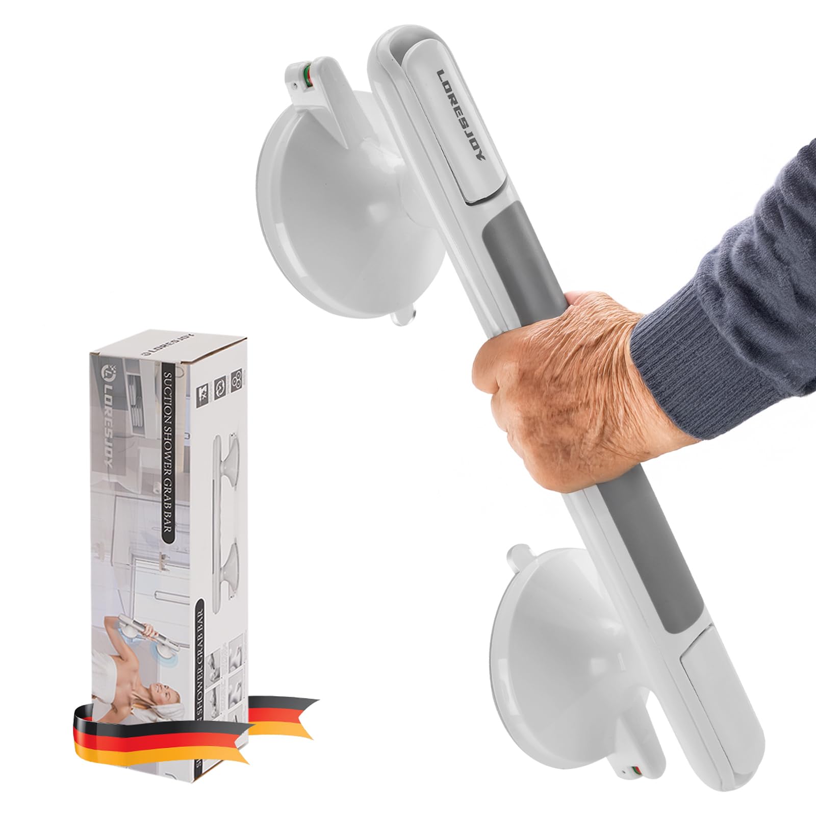Mannicix Women's Gray Shower Grab Rails, Suction Cup Grab Bars For Bathtubs And Bathroom, 33 Cm Hand Rails For Elderly For Elderly, Senior, Disabled, Strong Bathtub Shower Handles, No Drilling, Disability Aids