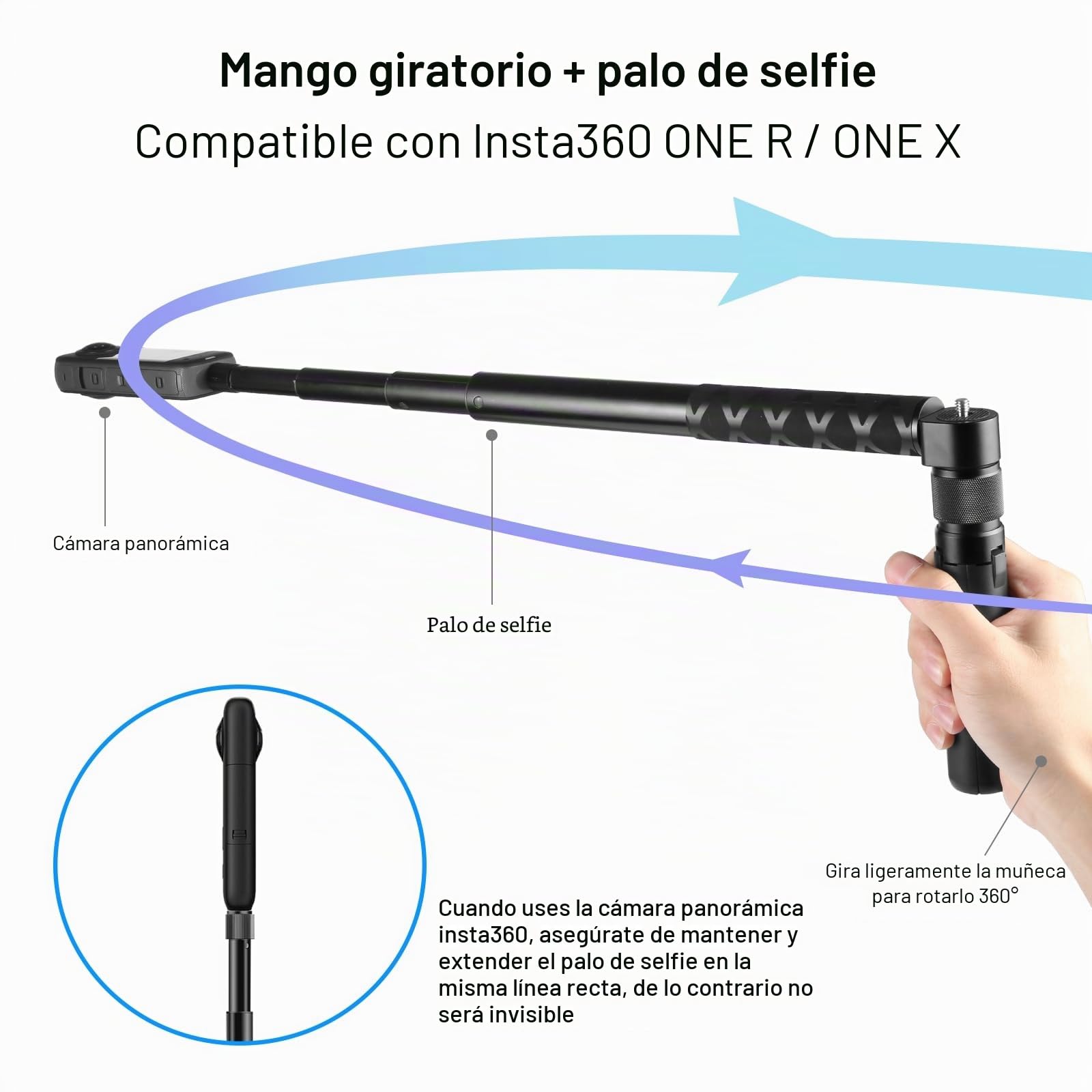 Insta 360 X4/X3 Bullet Time Handle - Trípode giratorio para DJI Pocket 3/Go Pro, trípode de escritorio PULUZ para cámara de acción, palo selfie