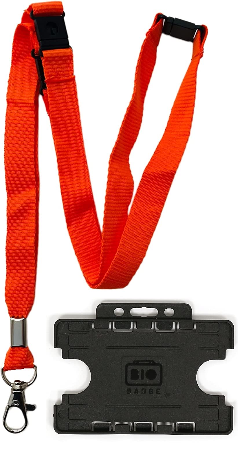 15mm Colourful Neck Lanyard with 3 Point (Triple) Safety Breakaway & Double Black Horizontal ID Card Holder - Choose Your Colour (Orange, 5 Lanyards)