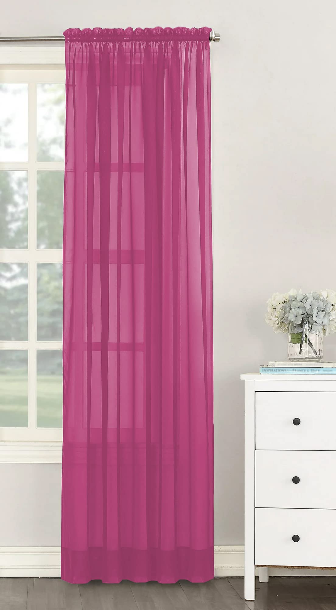 Single Plain Voile Net Curtain Sheer Panels Slot Top Heading (Fuchsia, 140cm (55") Wide x 183cm (72") Drop)