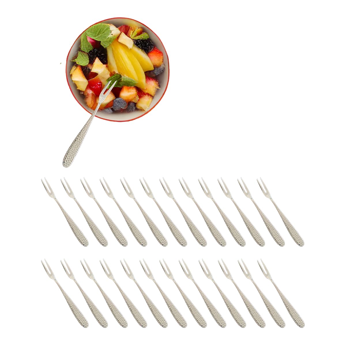Muvell 24x Tapas Gabel aus Edelstahl 304 - Farbe Silber | Kuchengabel Gabel Set | Länge: 12,5 cm - Picker: 4 cm | Fruchtgabel, Dessertgabel | auch nutzbar für Salate, Obst und Kuchen |