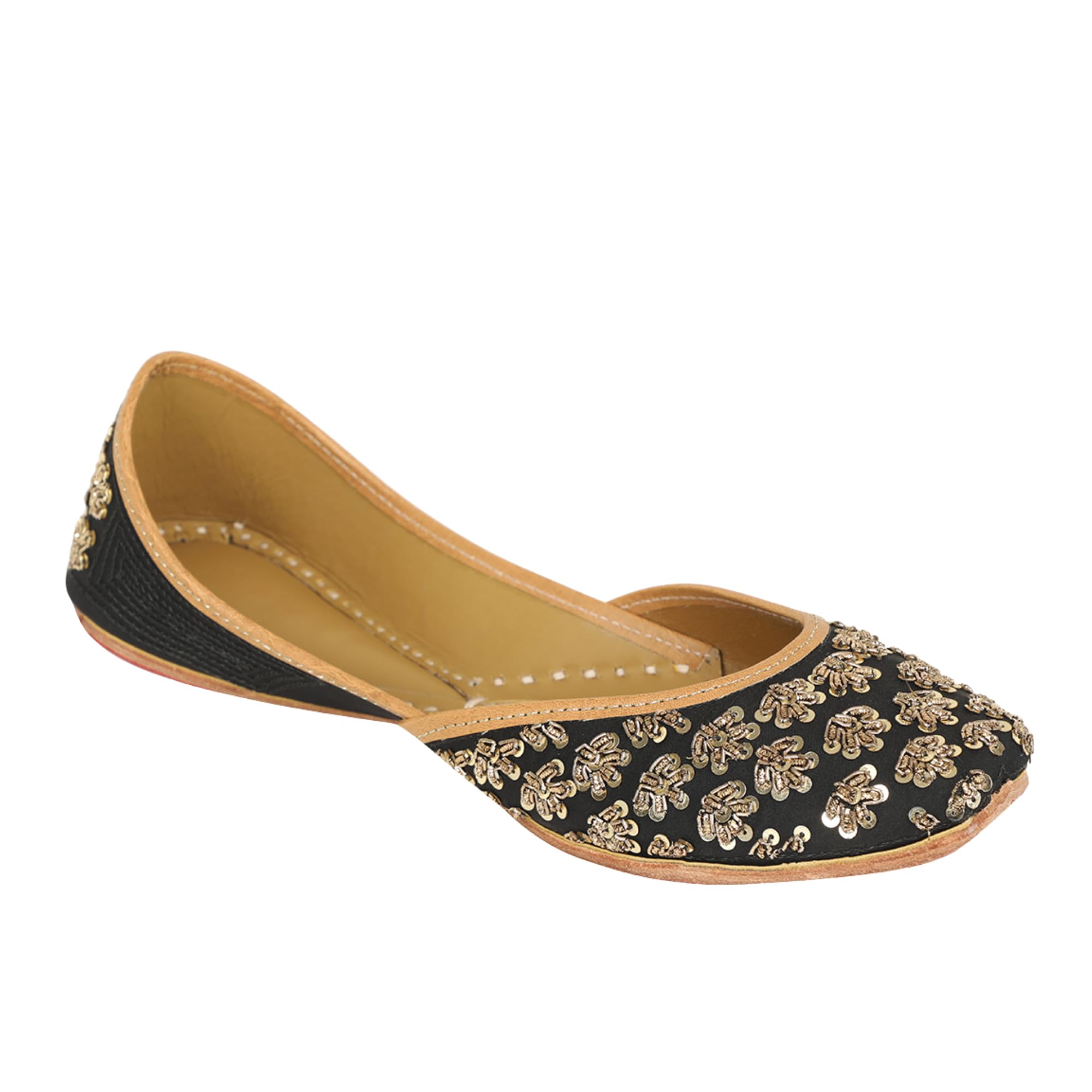 Square Toe Ethnic Embellished Fabric Mojaris |-image-12