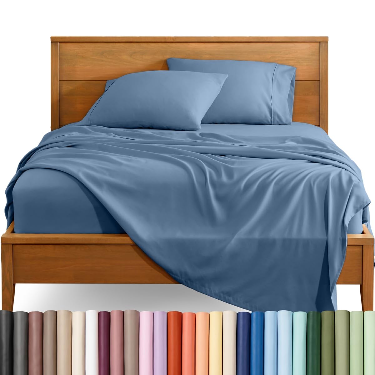 Bare Home Queen Sheet Set - 1800 Ultra-Soft Microfiber Bed Sheets - Deep Pockets - Easy Fit - 4 Piece Set - Short Queen, Coronet Blue — image 1