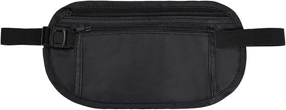 Money Belt, Hidden Wallet, Travel Fanny Pack, Passport Fanny Pack, Outdoor Money Belt, Waterproof and Anti-Theft Ideal for Travel and Outdoor Activities, Black/White, Money Belt