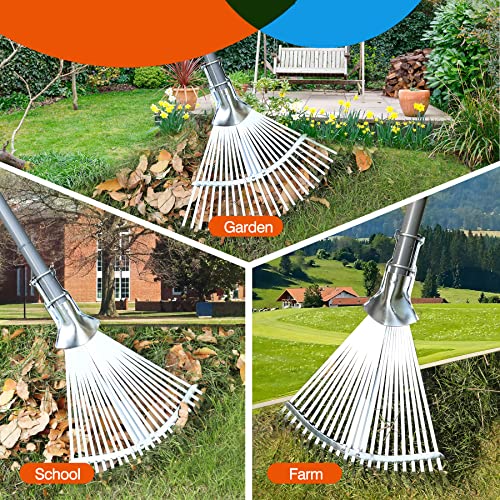 Cleanhome Leaf Rake For Gardening-22 Tines Metal Rake, Width Adjustable Yard Garden Rake For Leaves, Shrub ,Grass,Adjustable Handle- Heavy Duty Lawn Rake Portable For Camping #TOP1