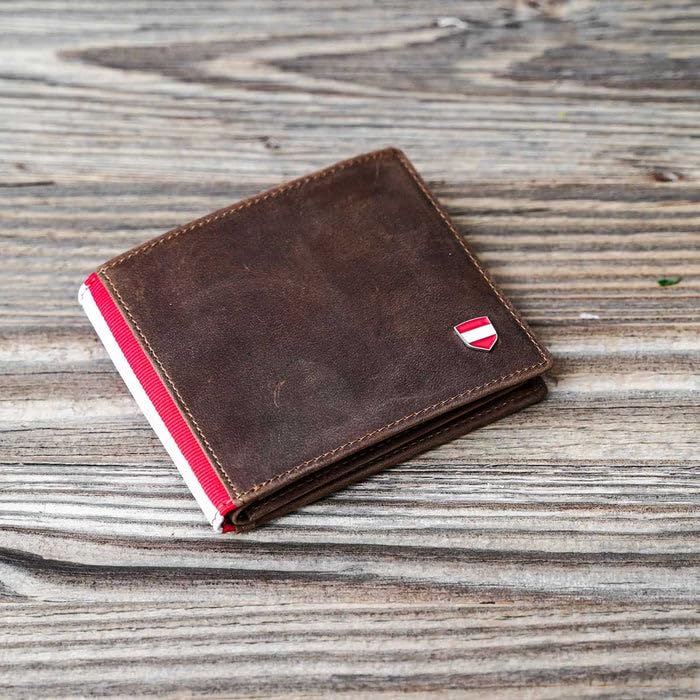 Hoamatkult Österreich Trachten Leder Geldbörse - Traditionelles Design, Handgefertigt, RFID-Schutz, Mehrfachfächer, Ideal für Trachtenliebhaber