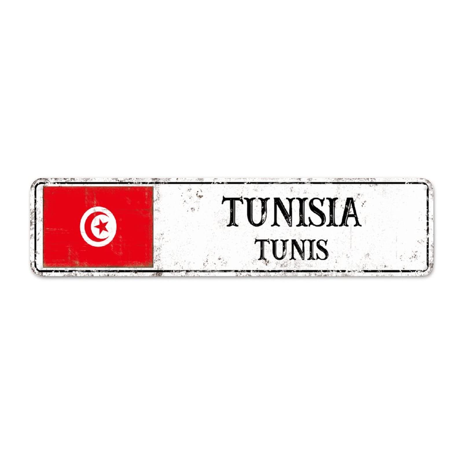 Country Souvenir Tunisia Retro Metal Sign Wall Plaque City Souvenir Tunis Capital City Novelty Signs Farmhouse Decor National Flag Retro Aluminum Sign for Living Room Kitchen Outdoor 12x3in