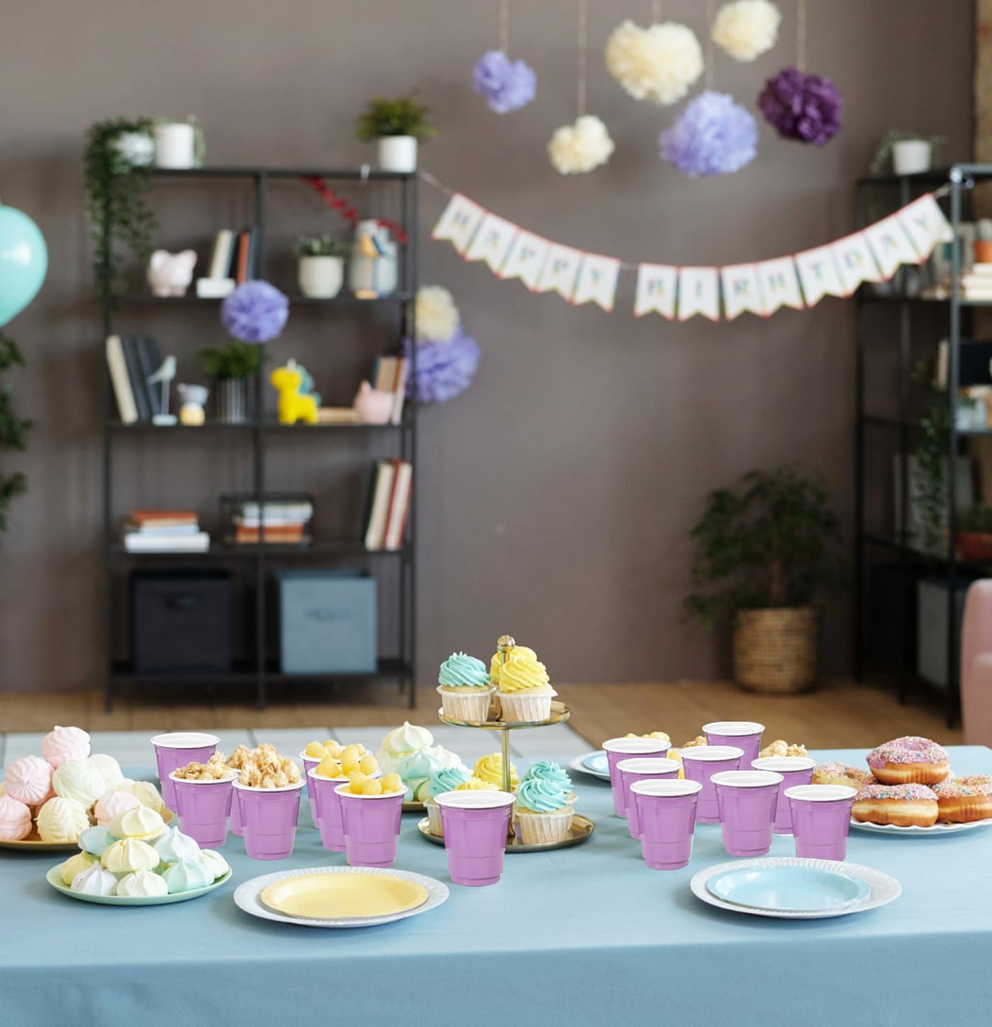 30 Pcs 16 oz Disposable Plastic Cups Bulk for Graduation Party Wedding Theme Party Birthday (Lavender Purple) - Image 3