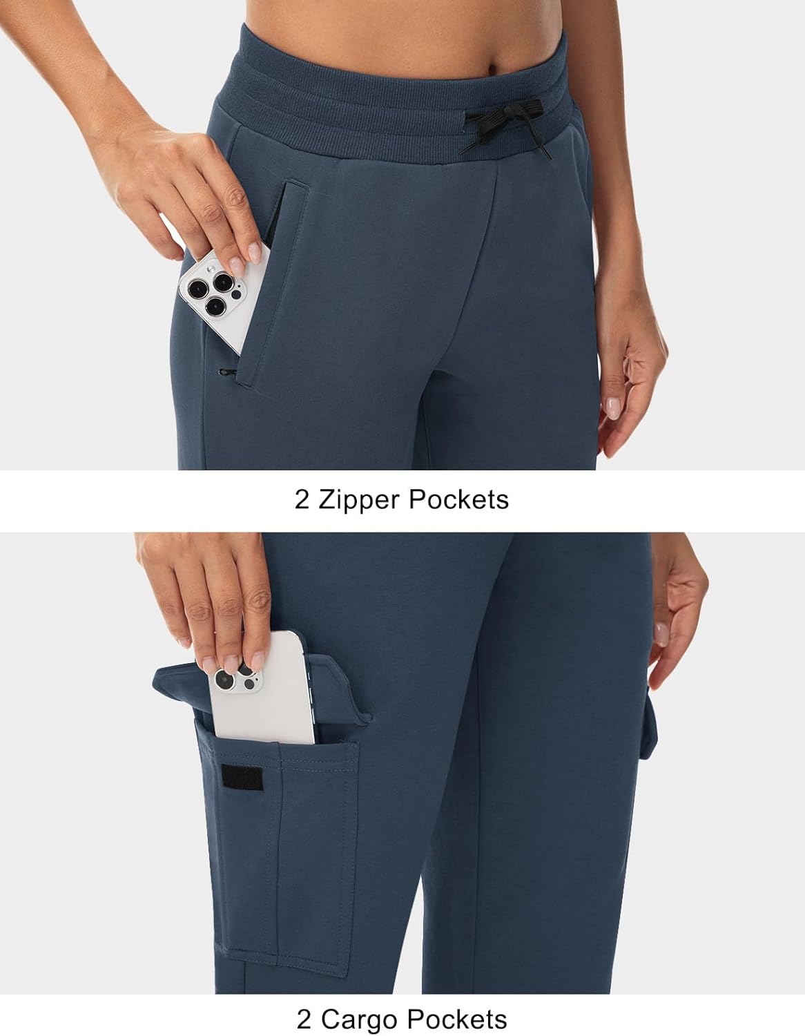 TBMPOY Women's Fleece Lined Jogger Pants Water Resistant Cargo Winter Hiking Sweatpants High Waisted Pockets Thermal Warm - Image 4