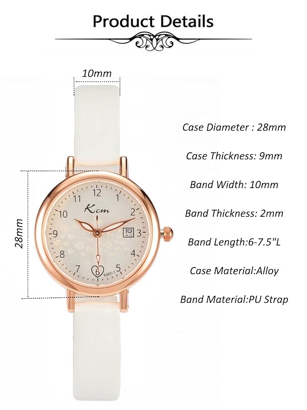 Top Plaza Ladies Watch Leather Strap Heart Dial Arabic Numerals Easy Read Watches for Women Cute Dress Watch for Small Wrists - White by Top Plaza - Used condition - Image 5