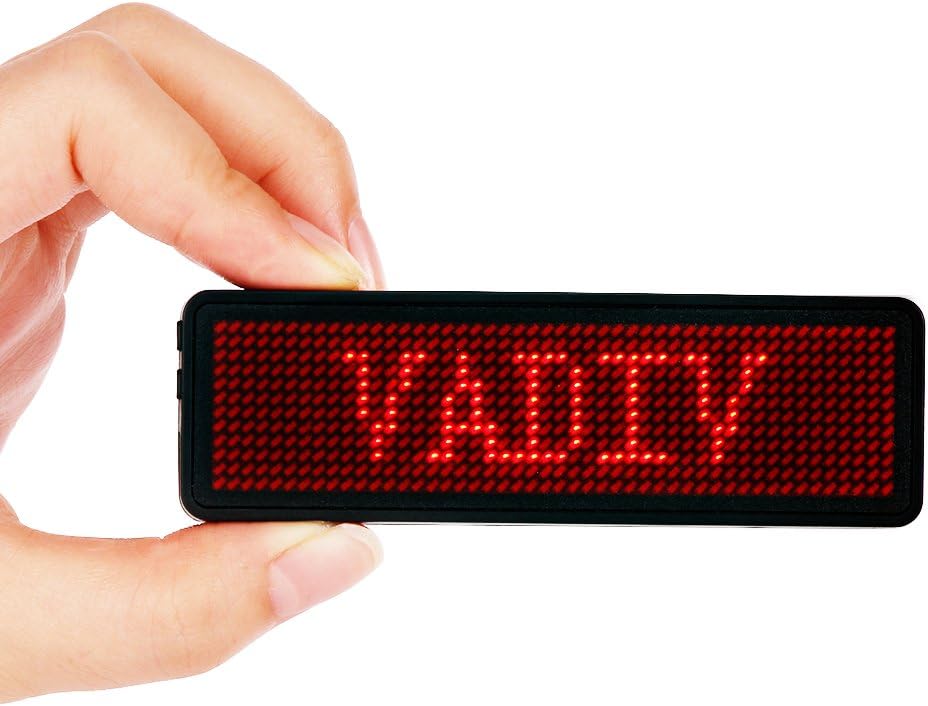 LED Name Tag Business Badge Rechargeable Nametag Card ID with Magnet/Pin for Restaurant Shop Party Bar Luggage Bag (Windows Only)-Red