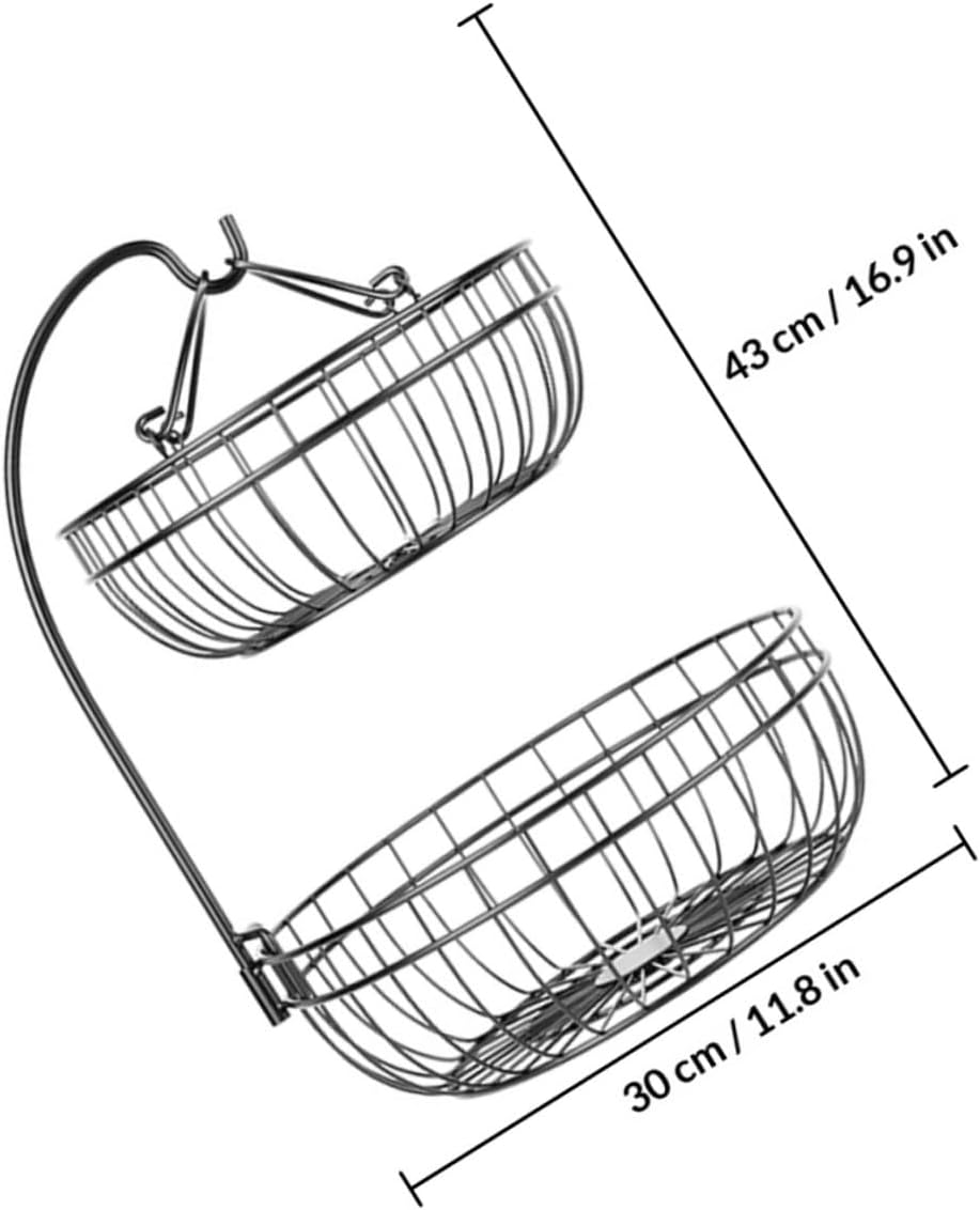 Toyvian Iron Art Hanging Fruit Basket Two-layer Storage Basket Black for Home Kitchen Fruit and Vegetable Organization