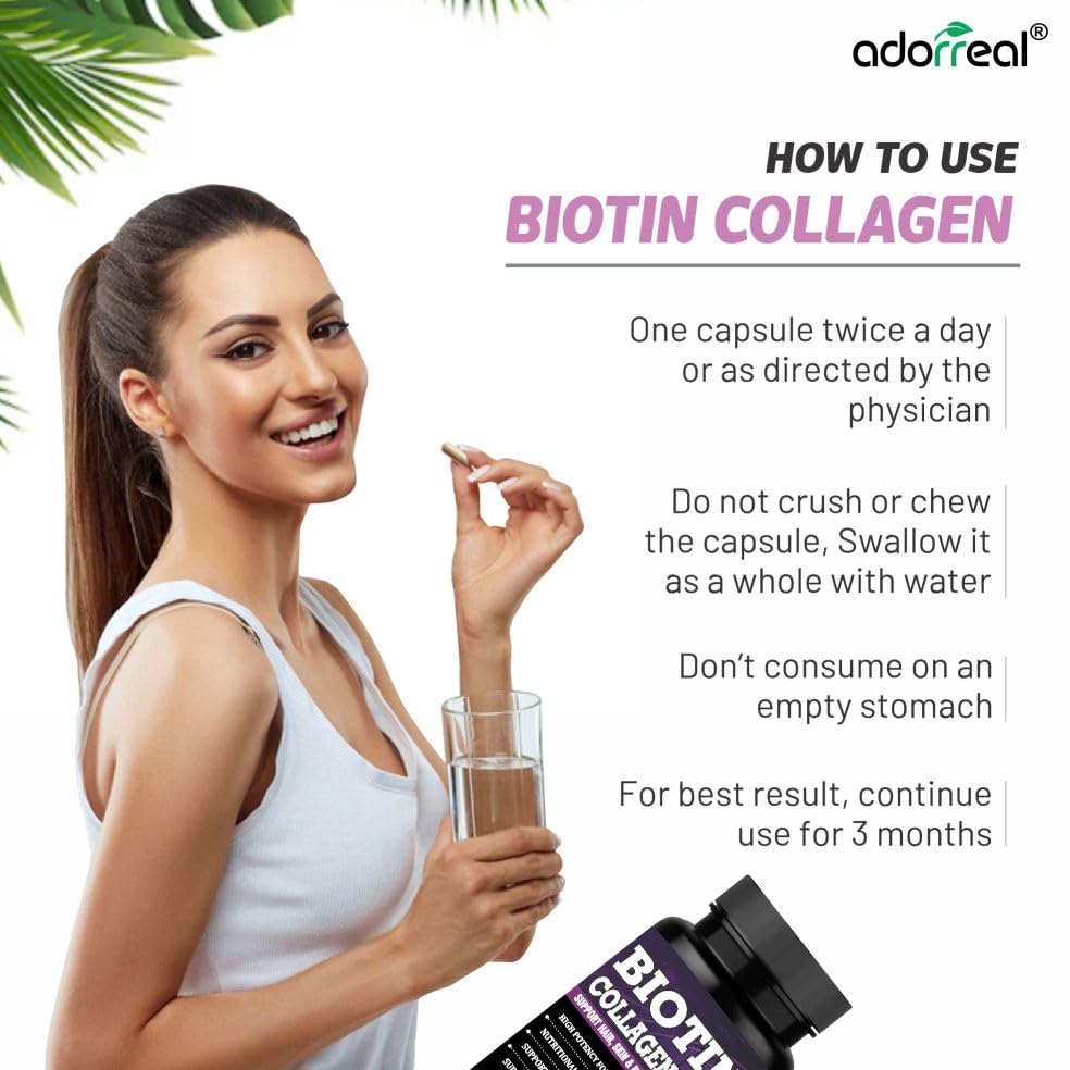 Adorreal Biotin with Plant-Based Collagen, Vitamin C & Hyaluronic Acid – 10000mcg Hair, Skin & Nail Support Supplement – 60 Vegan Capsules 2