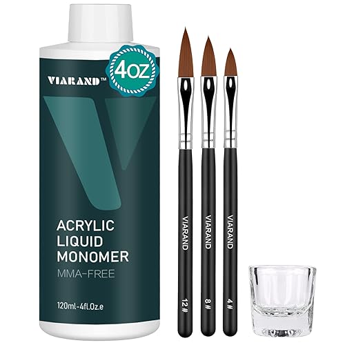 VIARAND Monomer - Líquido acrílico para uñas para polvo acrílico, fórmula profesional sin amarilleo, sin MMA (juego de 5 piezas)