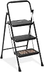 Sweetcrispy 3 Step Ladder, Folding Step Stool with Wide Anti-Slip Pedal, 800lbs Sturdy Steel Ladder, Convenient Padded Handle, Lightweight, Portable Steel Step Ladder, Matte Black