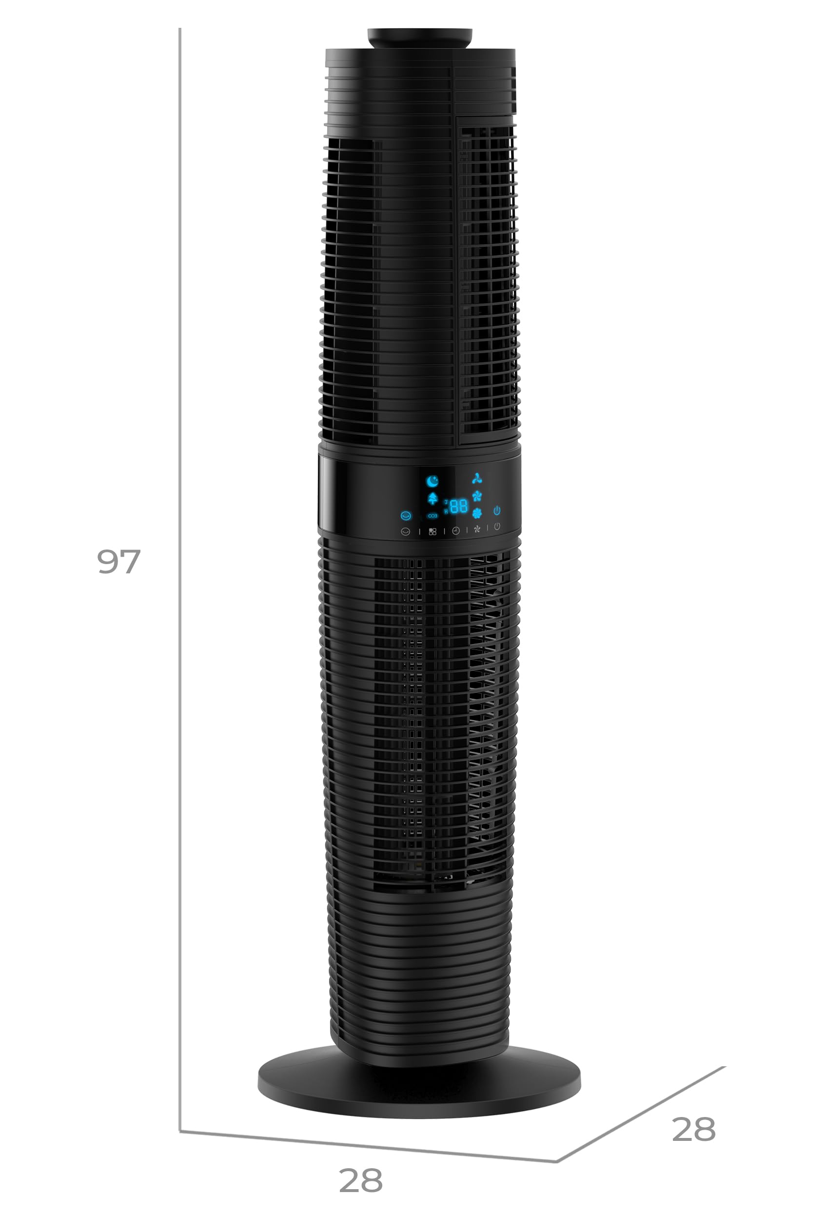 Turmventilator FLOW 360 Dual Air 360° 3 Stufen Timer 8h 96,8 cm Oszillierend 90° 45W Tower Fan Ventilator leise mit Fernbedienung Standventilator groß Ventilator Schwarz